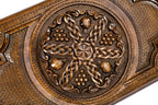 Interior view of the open classic wooden backgammon set showing the polished grain and professional playing pips.
