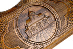 Frontal view of the architectural relief on the Hrachya Ohanyan solid wood board.