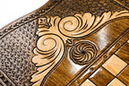 Hayastan Khor Virap backgammon board - playing pieces and dice arranged on the board