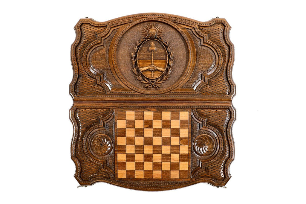 Backgammon Board - Argentina Coat of Arms Wooden Design - Unumperfectus