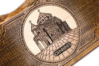 Frontal view of the architectural relief on the Hrachya Ohanyan solid wood board.