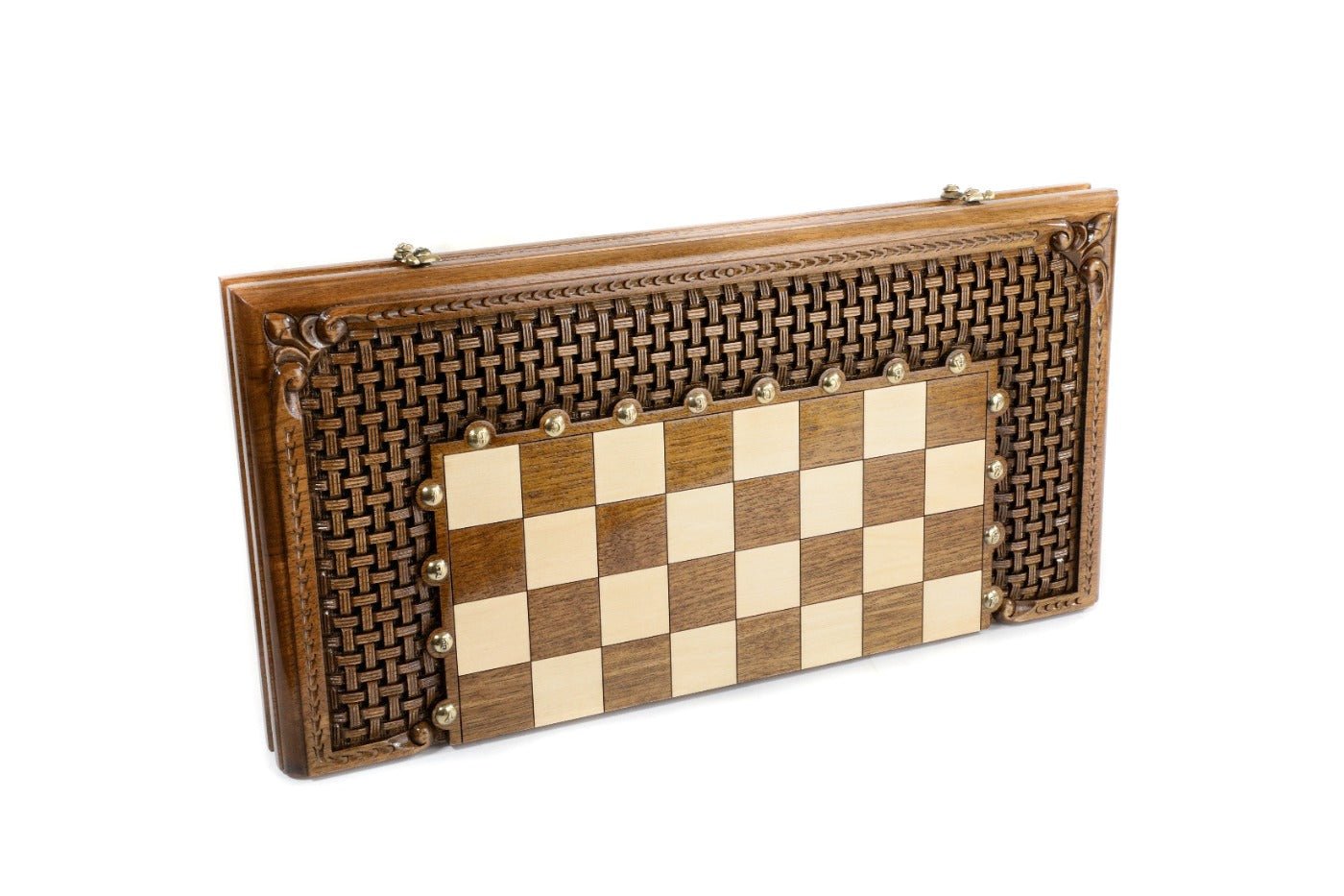 Luxury Carved Chess Set & Backgammon with Ornamental Braid Pattern - Unumperfectus