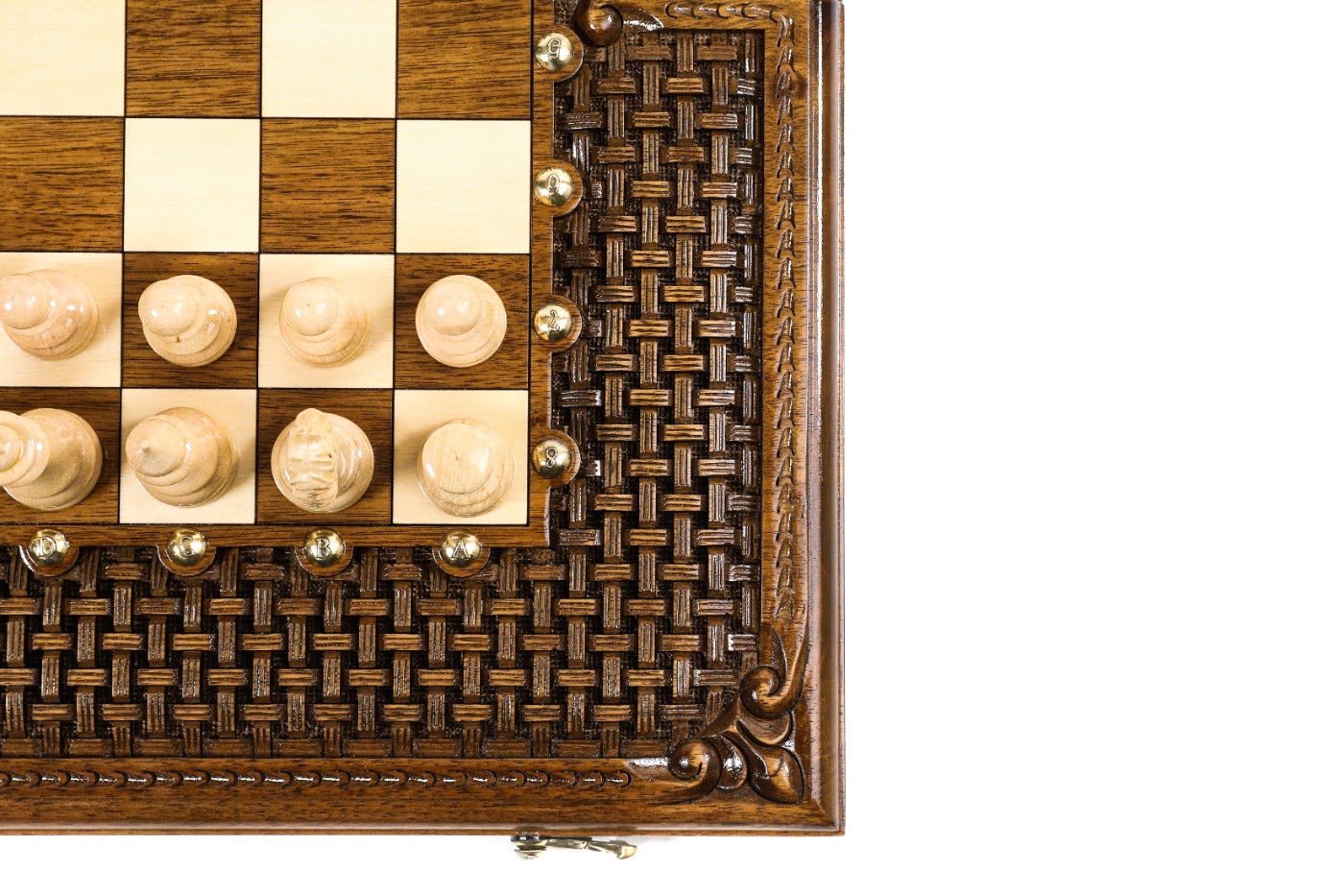Luxury Carved Chess Set & Backgammon with Ornamental Braid Pattern - Unumperfectus