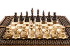 Carved Ornamental Braid Pattern chess and backgammon set - chess pieces set up for play