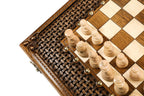 Carved Ornamental Braid Pattern chess and backgammon set - carrying case included