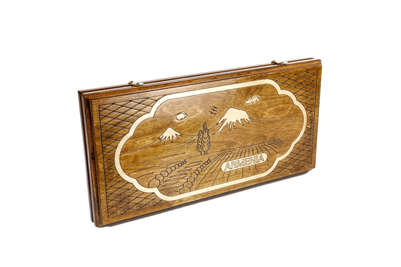 Large wooden backgammon set with classic Armenian themed design
