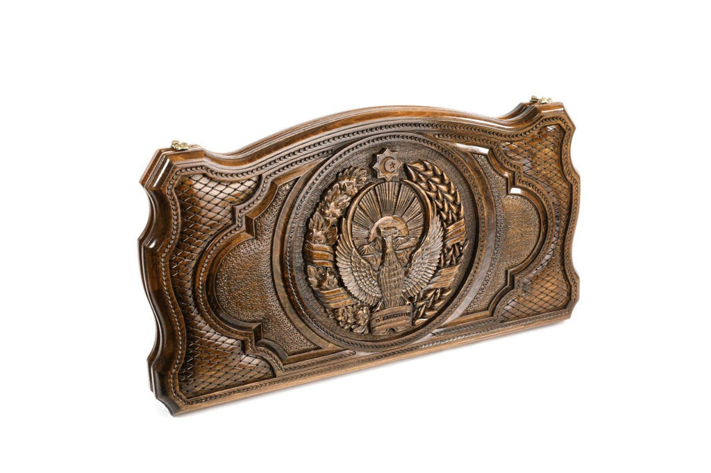 Backgammon Board - Uzbekistan Coat of Arms Wooden Design - Unumperfectus