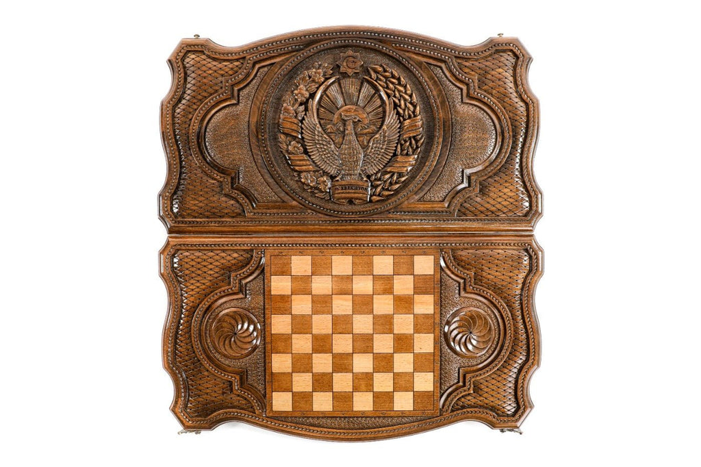 Backgammon Board - Uzbekistan Coat of Arms Wooden Design - Unumperfectus