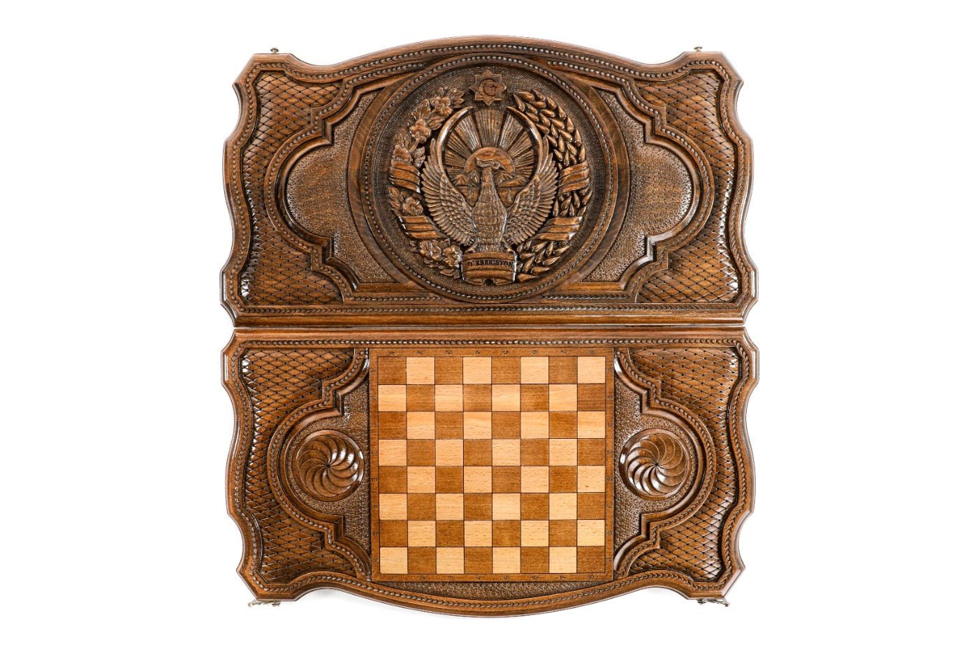 Backgammon Board - Uzbekistan Coat of Arms Wooden Design - Unumperfectus