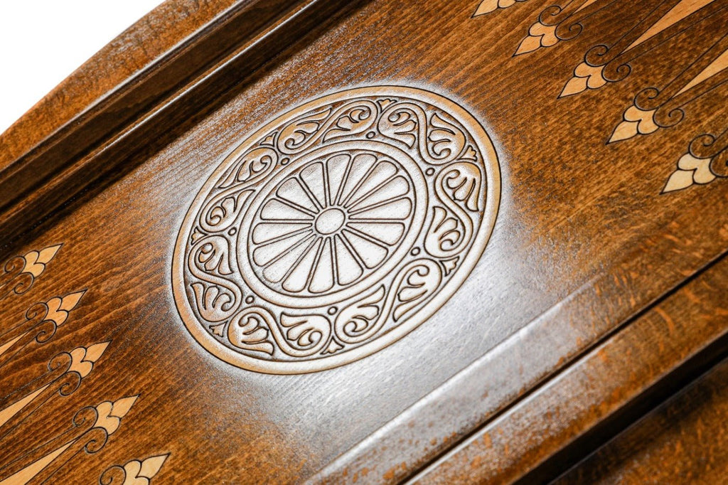 Backgammon Board - Uzbekistan Coat of Arms Wooden Design - Unumperfectus