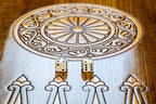 Chechen Republic Coat of Arms Design backgammon board - close-up of the playing surface