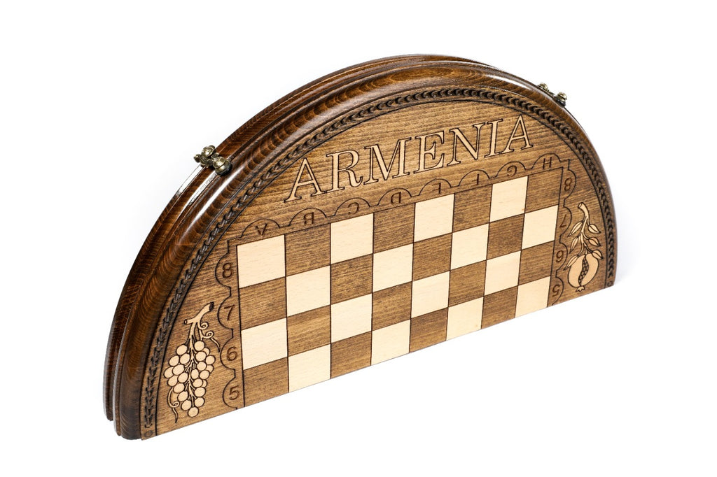 Circular Chess Set with ARMENIA Engraving – Wooden Chess Board - Unumperfectus