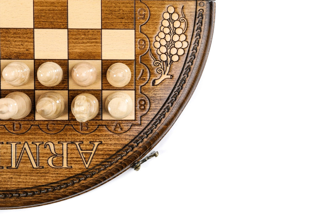 Circular Chess Set with ARMENIA Engraving – Wooden Chess Board - Unumperfectus