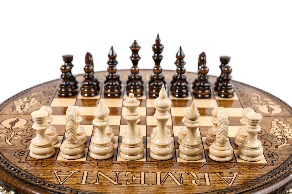 Circular Chess Set with ARMENIA Engraving – Wooden Chess Board - Unumperfectus