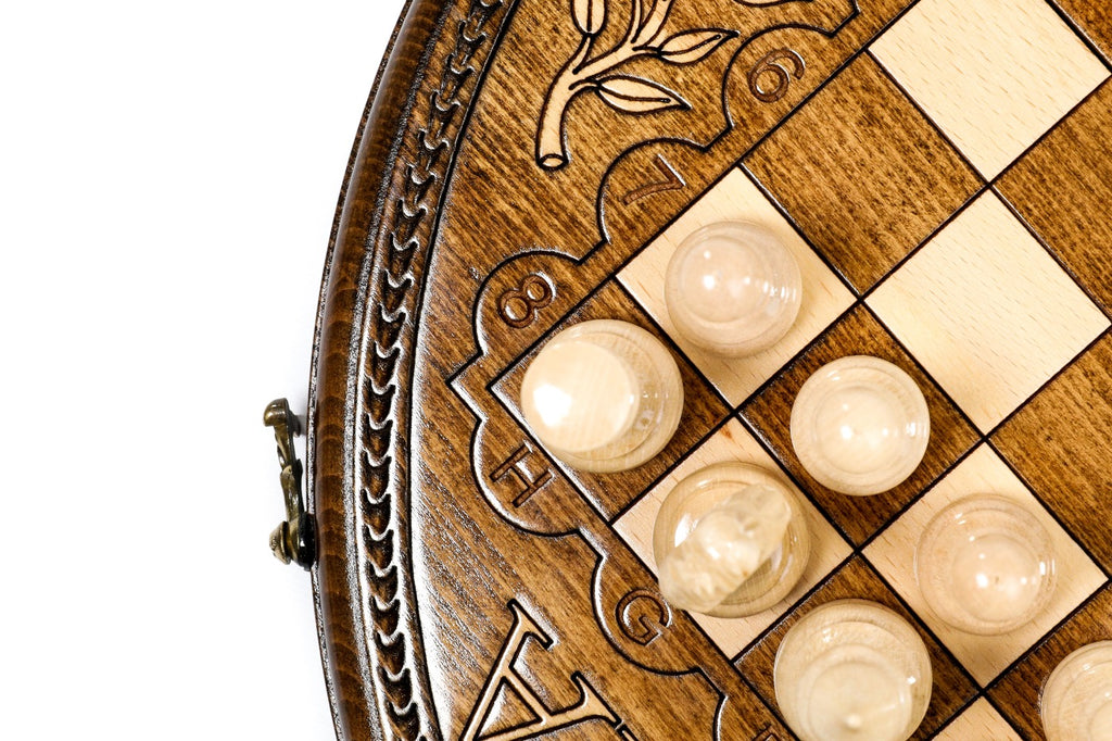 Circular Chess Set with ARMENIA Engraving – Wooden Chess Board - Unumperfectus