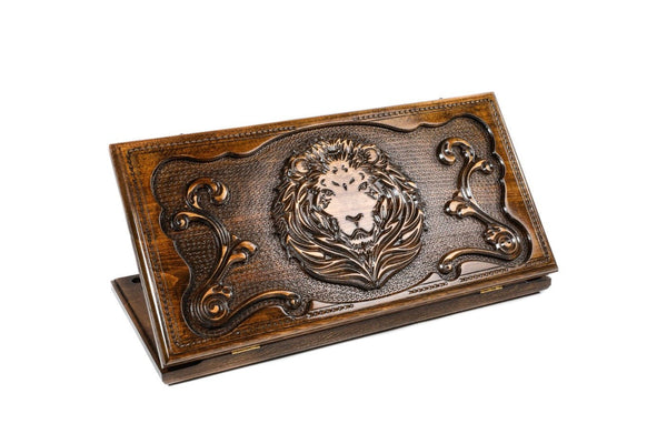 Handcrafted wooden backgammon board with Lion classic design 23.6 inch