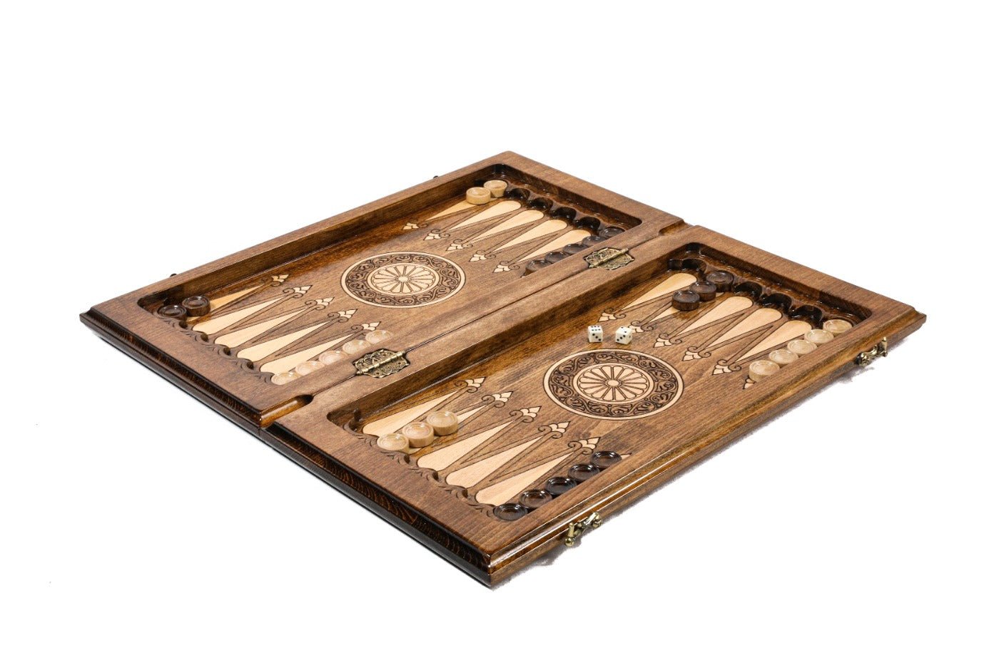 Wooden chess and backgammon classic board natural grain finish elegant set