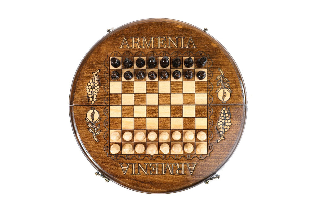 Circular Chess Set with ARMENIA Engraving – Wooden Chess Board - Unumperfectus