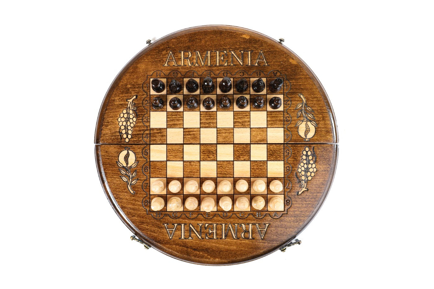 Circular Chess Set with ARMENIA Engraving – Wooden Chess Board - Unumperfectus