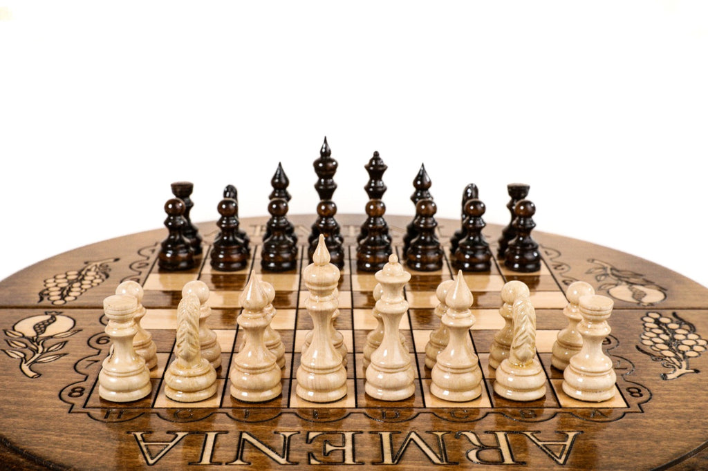 Circular Chess Set with ARMENIA Engraving – Wooden Chess Board - Unumperfectus