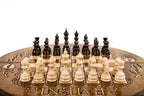 Circular ARMENIA Engraving chess set - chess pieces set up for play