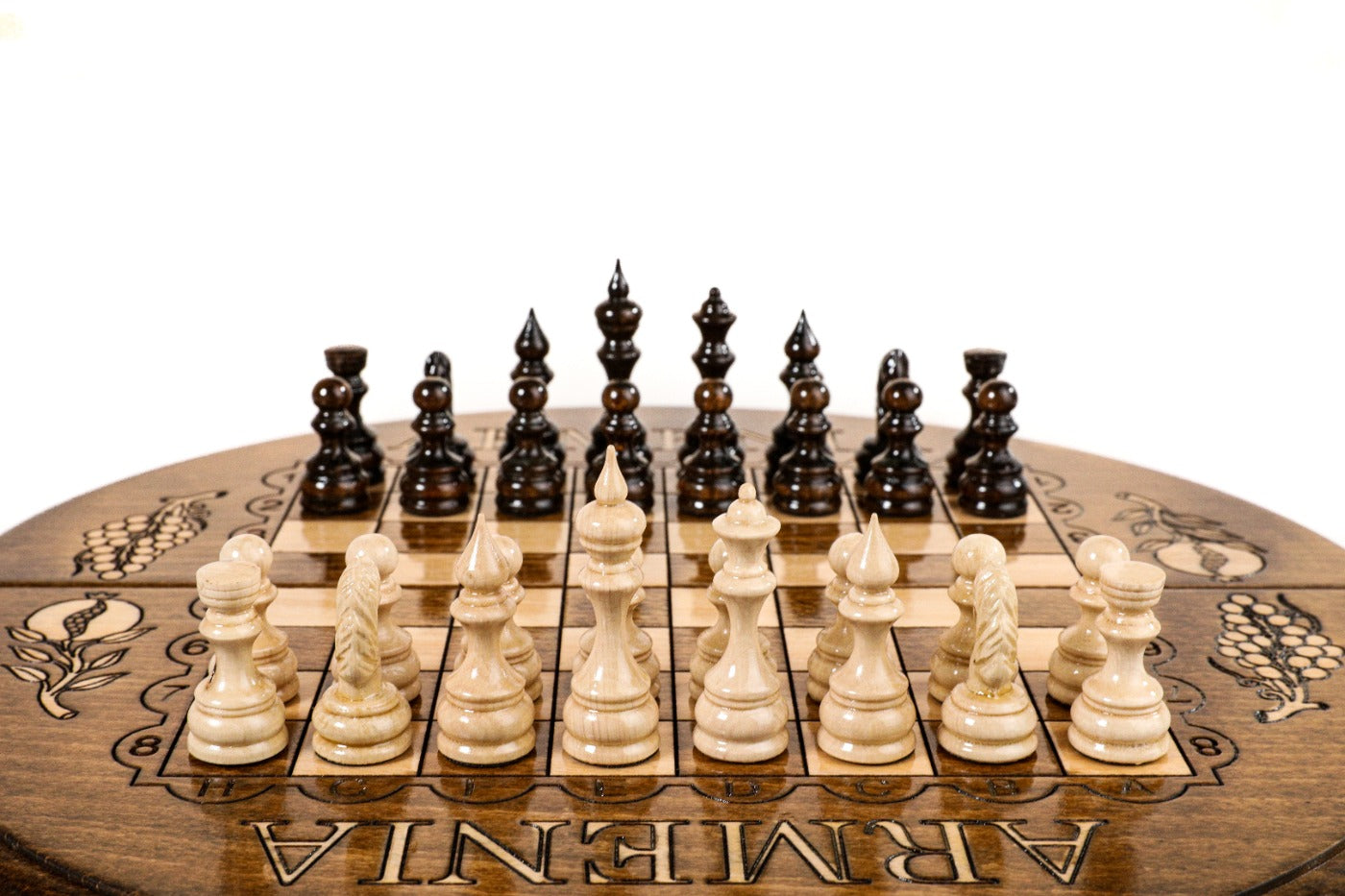 Circular Chess Set with ARMENIA Engraving – Wooden Chess Board - Unumperfectus