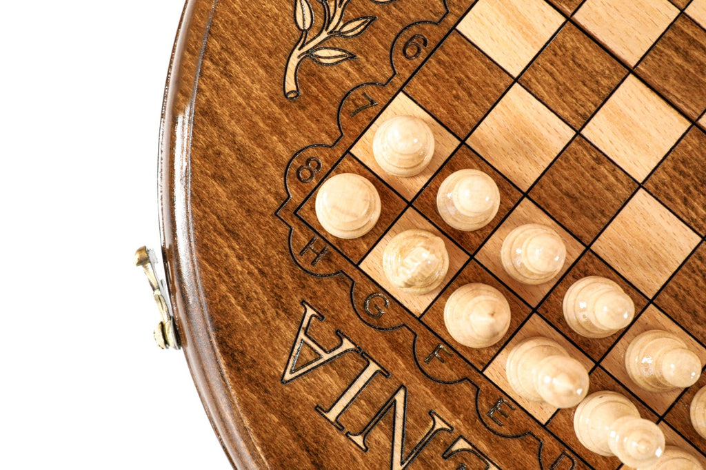 Circular Chess Set with ARMENIA Engraving – Wooden Chess Board - Unumperfectus