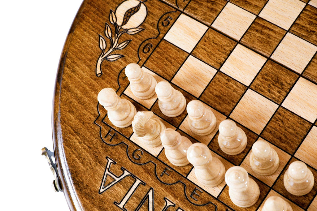 Circular Chess Set with ARMENIA Engraving – Wooden Chess Board - Unumperfectus