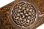 Large wooden backgammon set with decorative carved pattern detailing