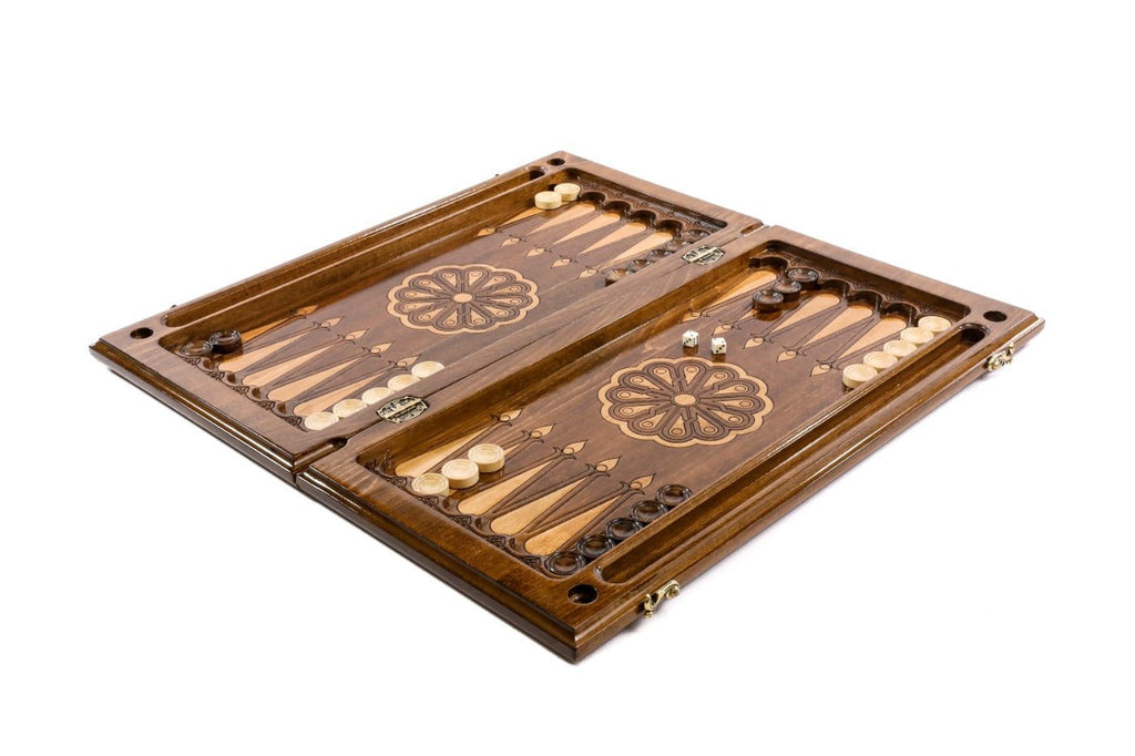 Premium handcrafted chess set with ornamental braid design and backgammon board