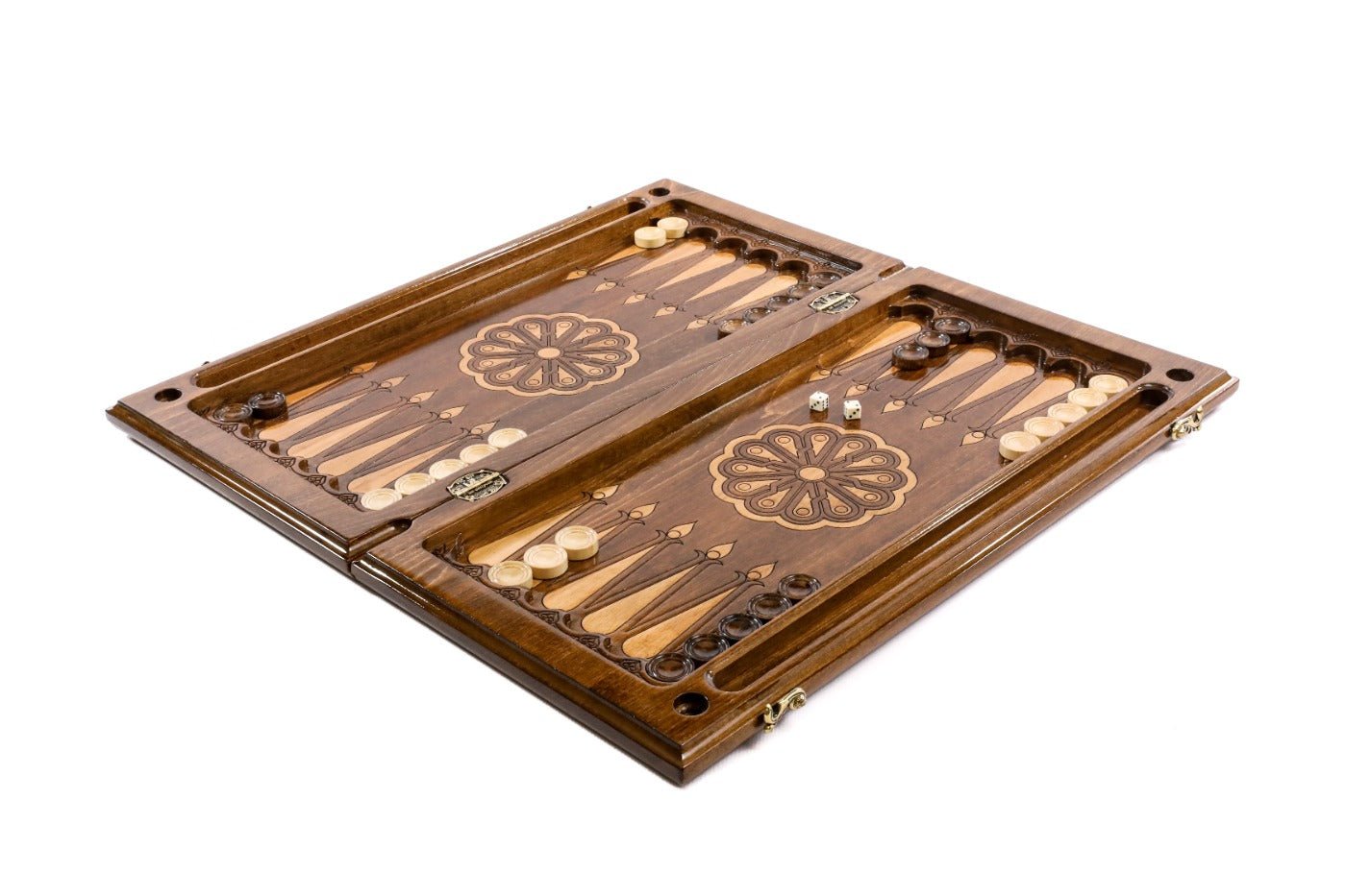 Premium handcrafted chess set with ornamental braid design and backgammon board