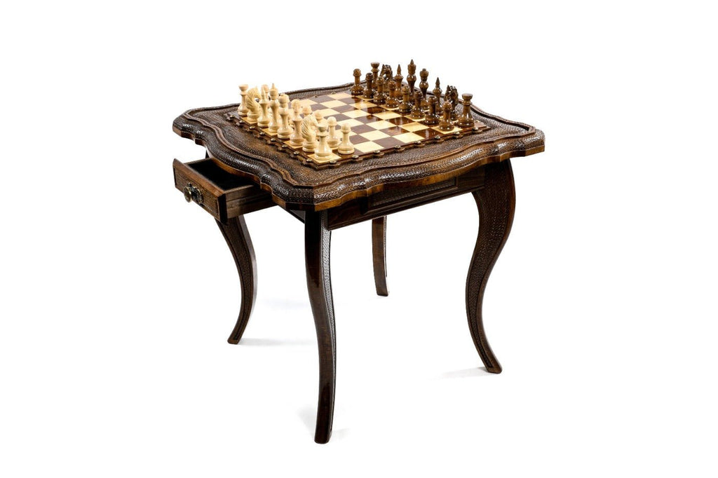 Handcrafted table chess set with spacious playing surface and classic styling