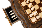 Top-down view of the carved wooden chessboard, 60 cm