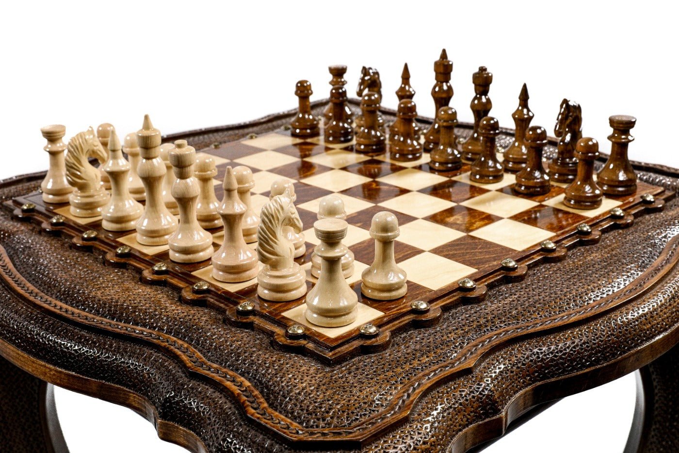 Wooden chess board table featuring handcrafted detailing and premium finish