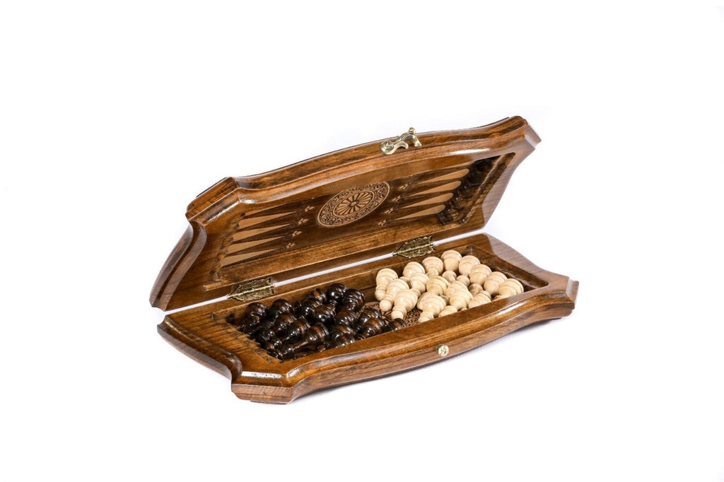 Wooden Carved Chess Set & Backgammon Board 30 cm | 11.8" - Unumperfectus