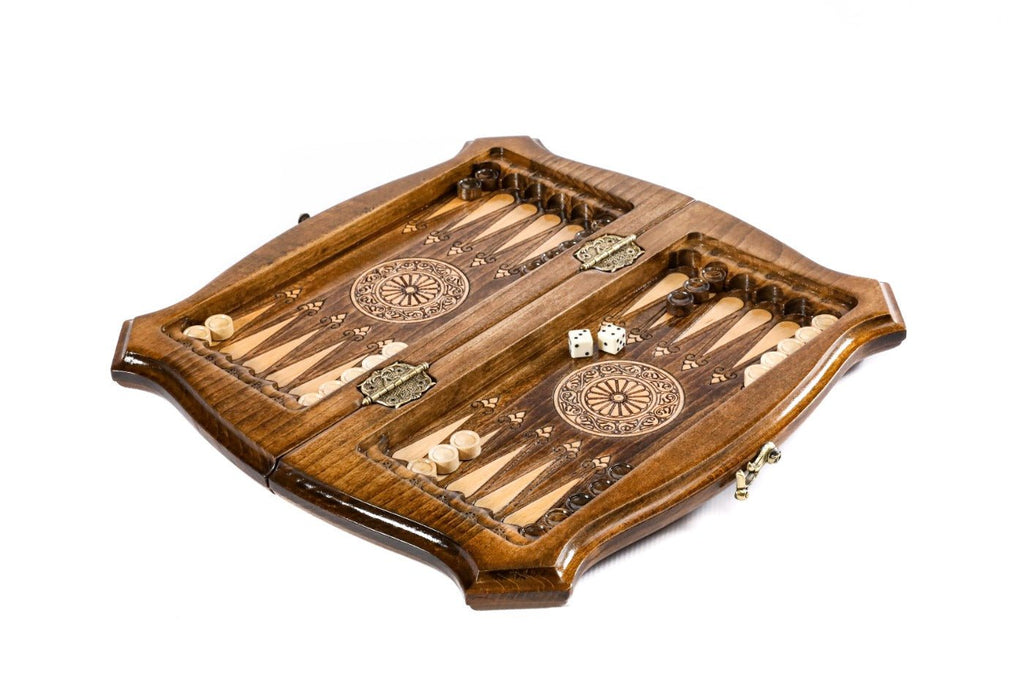 Beech wood chess and backgammon set minimalist contour frame design