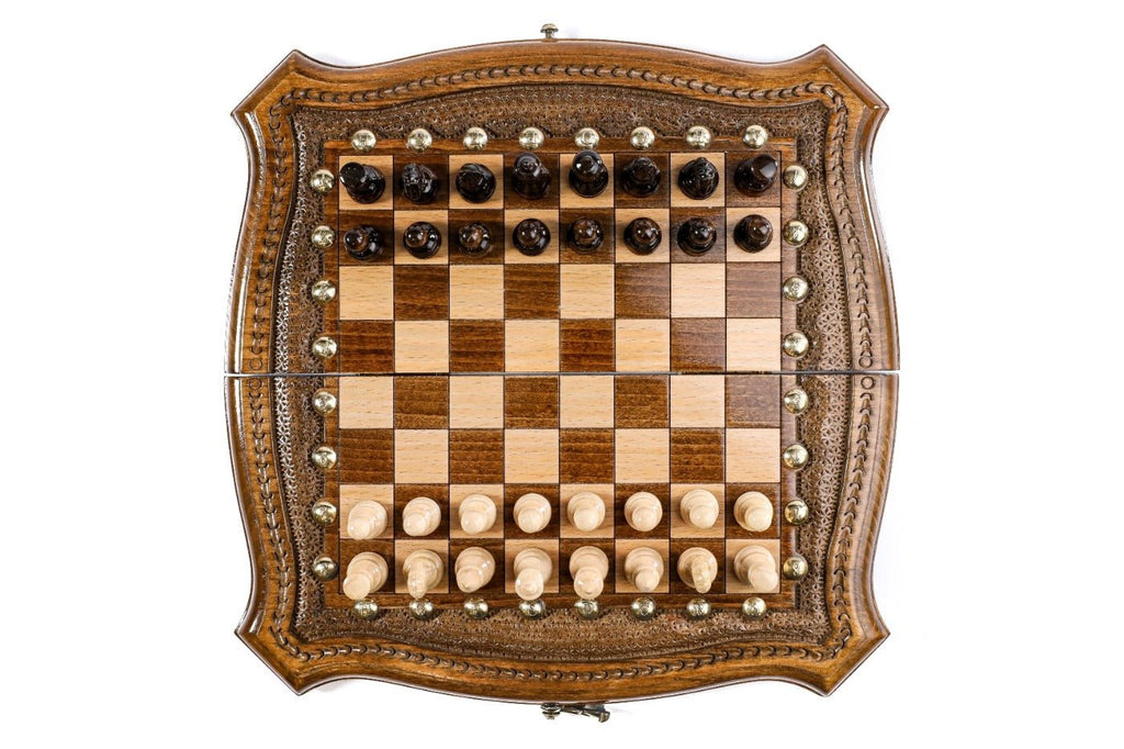 Wooden Carved Chess Set & Backgammon Board 30 cm | 11.8" - Unumperfectus