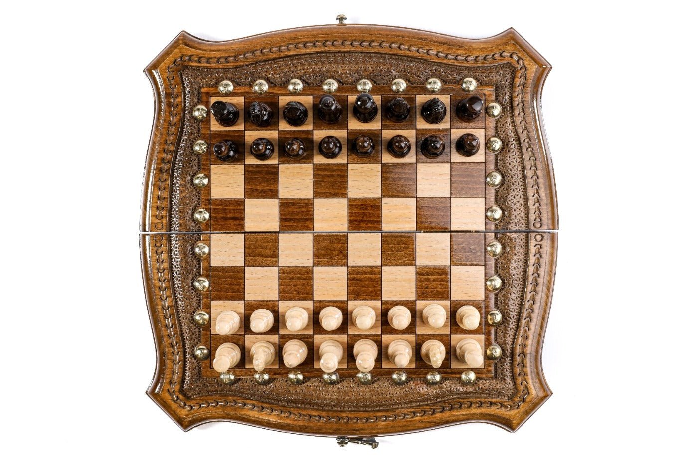 Wooden Carved Chess Set & Backgammon Board 30 cm | 11.8" - Unumperfectus