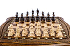 Carved chess and backgammon set - angled view showing the craftsmanship