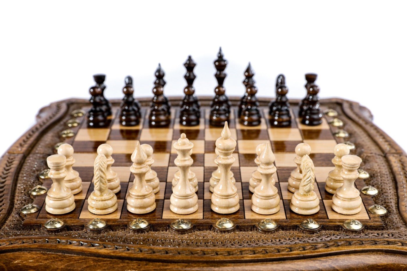 Wooden Carved Chess Set & Backgammon Board 30 cm | 11.8" - Unumperfectus
