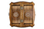 Carved chess and backgammon set - corner detail of the board
