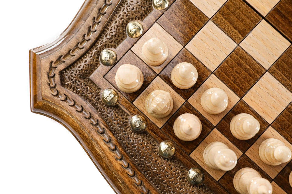 Wooden Carved Chess Set & Backgammon Board 30 cm | 11.8" - Unumperfectus
