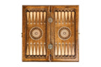 Backgammon field of the combo set laid flat, carved pointed-arch points and central wheel ornaments