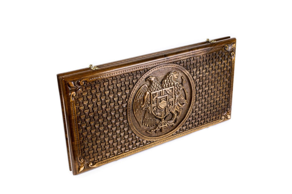 Backgammon Board - Coat of Arms of Armenia Classic Inlay & Braid Motif - Unumperfectus