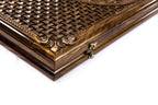 Coat of Arms of Armenia Classic Inlay Braid Motif backgammon board - detail of the wood grain and finish