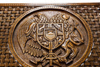 Coat of Arms of Armenia Classic Inlay Braid Motif backgammon board - close-up of the carved design