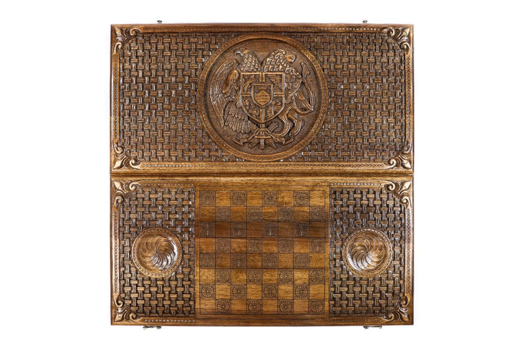 Backgammon Board - Coat of Arms of Armenia Classic Inlay & Braid Motif - Unumperfectus