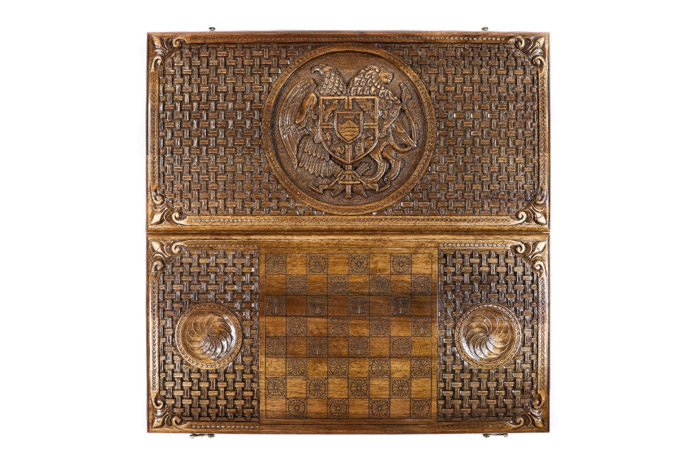 Backgammon Board - Coat of Arms of Armenia Classic Inlay & Braid Motif