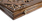 Rococo Classic backgammon board - playing pieces and dice arranged on the board