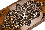 Large wooden backgammon set with ornate Rococo style detailing